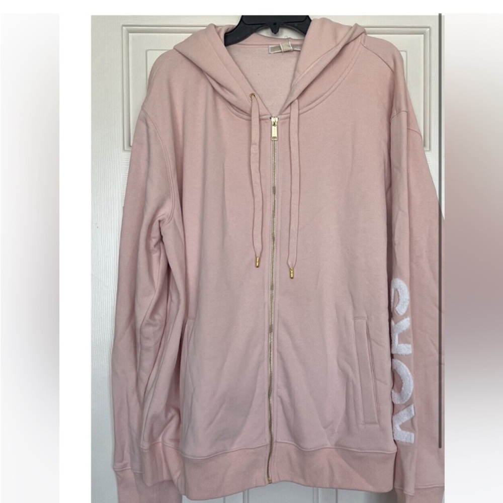 Michael Kors Powder Blush Pink Zip Up Hoodie Sweatshirt, Size Large